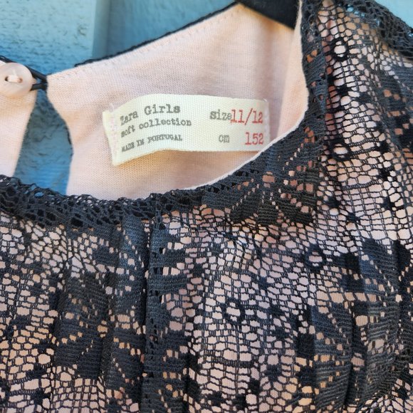 Zara Girls Size 11/12 Black Lace Dress With Pink Underlay Made in Portugal - Picture 2 of 4